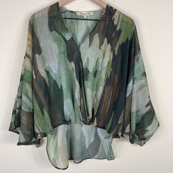 Ramona LaRue Printed Bell Sleeve Kaftan Wrap Top One Size - Picture 1 of 4